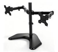 Stable Freestanding Dual Monitor Stand, Height Adjustable Standing Desk Converter, for 10"- 32" Screen, 45°/180°/360° Rotation & Swivel Arms, 10kg per Heavy-Duty Desk Arm, VESA 100×100mm Max