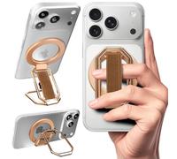 Stable Octagon Magnetic Phone Grip Kickstand for Desk, Bed & On-The-Go - Compatible with iPhones, Cases for MagSafe - Secure One-Hand Hold, Comfortable Scrolling, Hands-Free Video Calls - Rose Gold