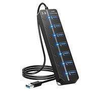 Staccatory 7 Ports USB Hub Splitter Multi Hub USB 3.0 Adapter USB Ports Power Adapter with Switches and Lights