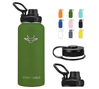 STACEGEELE 1180ml Insulated Vacuum Water Bottle with Spout Lid & Screw on Top | Stainless Steel Flask for Kids Leak Proof Lightweight Eco Friendly Dark Green