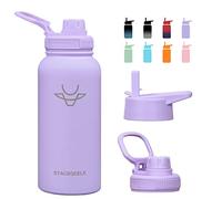 STACEGEELE 32oz Insulated Water Bottle with Straw Lid Reusable Leak Proof Stainless Steel Water Bottles Double Wall Vacuum Insulation 24 Hours Cold and 12 Hours Hot Light Purple