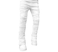 Stack Jeans for Men Slim Fit Y2k Ripped Denim Pants with Pockets Skinny Fashion Streetwear Stretch Stylish Trousers Pantalones Hombre(Z01-White, L)