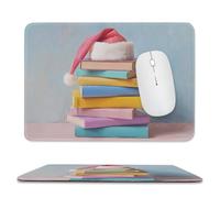 Stack of Books with A Santa Hat Mouse Pad, Small Office Computer Mouse Pads for Desk Laptop with Non-Slip Rubber Base Mouse Mat, Gaming Mouse Pads