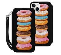 Stack of Doughnuts Leather Flip Phone Case Wallet Cover Compatible with iPhone 15/15 Plus/15 Pro/15 Pro Max