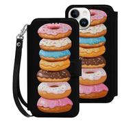 Stack of Doughnuts Leather Flip Phone Case Wallet Cover Compatible with iPhone 15/15 Plus/15 Pro/15 Pro Max