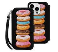 Stack of Doughnuts Leather Flip Phone Case Wallet Cover Compatible with iPhone 15/15 Plus/15 Pro/15 Pro Max