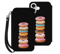 Stack of Doughnuts Leather Flip Phone Case Wallet Cover Compatible with iPhone 16/16 Plus/16 Pro/16 Pro Max/16 E