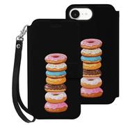Stack of Doughnuts Leather Flip Phone Case Wallet Cover Compatible with iPhone 16/16 Plus/16 Pro/16 Pro Max/16 E