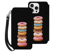 Stack of Doughnuts Leather Flip Phone Case Wallet Cover Compatible with iPhone 16/16 Plus/16 Pro/16 Pro Max/16 E