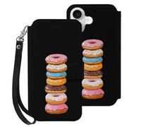 Stack of Doughnuts Leather Flip Phone Case Wallet Cover Compatible with iPhone 16/16 Plus/16 Pro/16 Pro Max/16 E