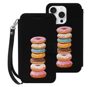 Stack of Doughnuts Leather Flip Phone Case Wallet Cover Compatible with iPhone 16/16 Plus/16 Pro/16 Pro Max/16 E