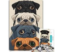 Stack of Four Pugs Relaxing Wooden Puzzle, Adults, 1000 Pieces | Puzzle for Adults: screen-free home activity at your own pace.