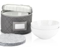 Stack Store Plus More China Storage Quilted Case for Dessert Plate, Bowls, Small Plate or Saucer - 8" W x 6" H - Gray - Includes 12 Felt Separators