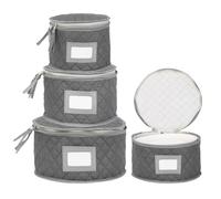StackStorePlusMore Fine China Storage - Set of 4 Quilted Cases for Dinnerware Storage. Sizes: 12" - 10" - 8" and 7" Wide - Gray - 48 Felt Plate Separators Included