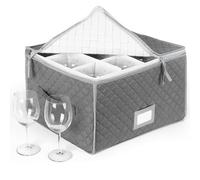 Stack Store Plus More Stemware Storage Case - Holds 12 Wine Glasses or Crystal Glassware with Label Holders and Fully Padded Inside - 16" x 13" x 10"H - Gray - Hard Sides and Stackable