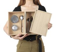 Stackable Bamboo Drawer Organizer with Lid Set of 2, Kitchen Utensil, Flatware&Silverware Storage Box Tray Wood Laminated Drawer Organizer for Office, Cabinets, Shelves, or Bathroom, 10.2"x7.3"