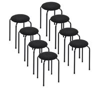 Stackable Bar Stools Set of 8 - Round Indoor/Outdoor Chairs for Kitchen Balcony Garden Camping Fishing BBQ Restaurant - Soft Cushioned Seat & Metal Legs Black