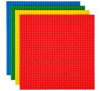 Stackable Baseplates 10" x 10" Building Brick Base Plates by Strictly Briks | 100% Compatible with All Major Brands | 4 Baseplates for Building Towers & Tables | Blue, Green, Red, & Yellow