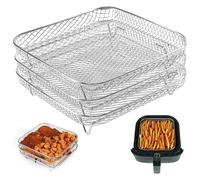 Stackable Baskets for Airfryer 3-Piece Set, 21 cm Square Stainless Steel Cooking Grate, Compatible with 8-Qt Airfryer