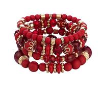 Stackable Bead Bracelets Ladies Mens Multilayer Bracelet Set Multicolor Jewelry Fun Earrings (C, One Size)