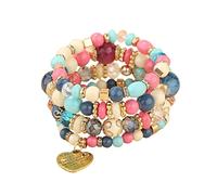 Stackable Bead Bracelets Ladies Mens Multilayer Bracelet Set Multicolor Jewelry Fun Earrings (G, One Size)