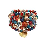 Stackable Bead Bracelets Ladies Mens Multilayer Bracelet Set Multicolor Jewelry Fun Earrings (H, One Size)