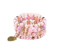Stackable Bead Bracelets Ladies Mens Multilayer Bracelet Set Multicolor Jewelry Fun Earrings (I, One Size)