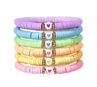 Stackable Bracelets for Girls - Stackable Boho Stretch Heart 6 Piece | Colorful Friendship Bracelets,for Vacation Dating Party