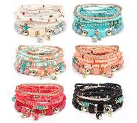 Stackable Bracelets For Women, 6 Sets/48 Pcs Boho Bracelets for Women 8 Layers Stackable Bracelets Wrap Bohemian Style Beaded Bracelets Colorful Jewelry Bracelets for Girls, Bohemian Bracelet