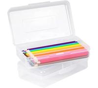 Stackable Clear Plastic Pencil Box - Large Capacity Snap-Lid Storage for School & Office Supplies, Anti-Slip Base Organizer (2 Pack)