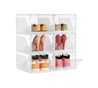 SONGMICS Shoe Boxes Set of 12, Stackable Clear Plastic Shoe Storage, Secure Vertically or Horizontally, Plastic Organisers with Magnetic Doors, up to UK Size 11, Cloud White LSP806WH01-2J
