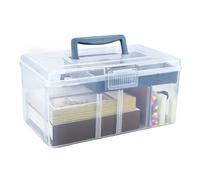 Stackable Clear Storage Craft Box with Lid, Mulit Purpose Storage Boxes with Compartment Tray Plastic, Medicine Chest Portable for Storing Toys, Arts Crafts, Stationery, Fishing (Blue)