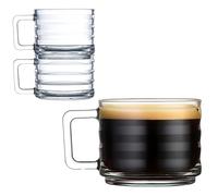 Stackable Coffee Cup Set, Fully Tempered Coffee Mug, Tea Cup Set, Ribbed Glassware, Vintage Glass Coffee Mugs, Turkish Coffee Cup Set, Cappuccino Cup, Housewarming Gift (250cc/8.5oz) (Set of 2)