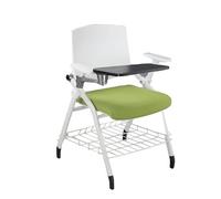 Stackable Conference Room Chairs with Wheels, Mesh Office Reception Guest Chair with Tablet Arm and Folding Padded Seat for Training, Classroom, and Home Desk Use