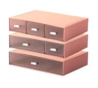 Stackable Desk Organizer with 6 Drawers, 3 Tier Plastic Desk Storage Box Desktop Drawers, Makeup Storage, Desk Organizer and Accessories (Pink)