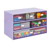 Stackable Desk Organizer with 6 Drawers, VASZOLA 3 Tier Plastic Desk Storage Box Desktop Drawers, Detachable Makeup Storage Office Stationery Supplies Organizer for Desk Office School Home (Purple)