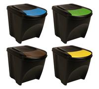 Stackable Dustbins Anthracite 4x25L PP Recycling Bins w/Labels 39.2x29.3x33.5cm