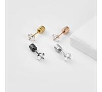 Stackable Earrings Black, Pretty Earrings 3mm Round with Cubic Zirconia Stainless Steel