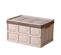 Stackable Folding Utility Crates Containers Bins Basket with Waterproof Bag,Plastic Lidded Storage Bins,Collapsible Storage Bins Storage Cubes Groceries Clothes Garage Organizer-Brown a 55l(20.4x14x1