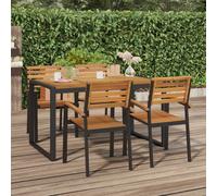 Stackable Garden Chairs Set of 4: Solid Acacia Wooden 56x54.5x87cm Black Metal