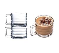 Stackable Glass Coffee Mugs Set of 2, Fully Tempered Tea and Latte Glasses, Ribbed Glasses, Cappuccino Cups, Coffee Glasses, Glass Mugs for Hot Drinks with Handles (250cc/8.5oz) (2 Pcs)