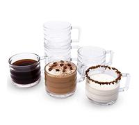 Stackable Glass Coffee Mugs Set of 6, Fully Tempered Tea and Latte Glasses, Ribbed Glasses, Cappuccino Cups, Coffee Glasses, Glass Mugs for Hot Drinks with Handles (250cc/8.5oz)