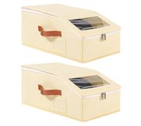 Stackable Hat Storage Boxes 2 Packs for Baseball Caps,Holds up to 24 Caps with Clear Window & Handles,Large Capacity Flip-Top Access Holder,Dustproof Hat Organizer for Closet (Front Window, Beige)