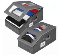 Stackable Hat Storage for Baseball Caps, 2 Pack Hat Organizer for Baseball Caps, Baseball Cap Storage, Hat Organiser with Carrying Handles, Lid & Transparent Label, Holds up to 30 Caps(Dark gray)