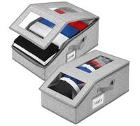 Stackable Hat Storage for Baseball Caps, 2 Pack Hat Organizer for Baseball Caps, Baseball Cap Storage, Hat Organiser with Carrying Handles, Lid & Transparent Label, Holds up to 30 Caps(Light gray)