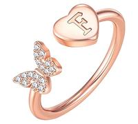 Stackable Initial Rings for Women Girls Rose Gold Plated Butterfly Capital Letter Initial Rings for Women Teens Girls Letter Rings Stackable Rings for Girls Teen Girls Little Girl Ring (F, One Size)