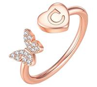 Stackable Initial Rings for Women Girls Rose Gold Plated Butterfly Capital Letter Initial Rings for Women Teenager Girls Letter Rings Stackable Rings for Girls (C, One Size)