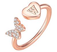 Stackable Initial Rings for Women Girls Rose Gold Plated Butterfly Capital Letter Initial Rings for Women Teenager Girls Letter Rings Stackable Rings for Girls (W, One Size)