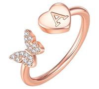 Stackable Initial Rings For Women Girls Rose Gold Plated Butterfly Capital Letter Initial Rings For Women Teens Girls Letter Rings Stackable Rings For Girls Teen Girls Thumb Ring (A, One Size)