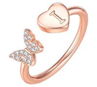 Stackable Initial Rings for Women Girls Rose Gold Plated Butterfly Capital Letter Initial Rings for Women Teenager Girls Letter Rings Stackable Rings for Girls (I, One Size)